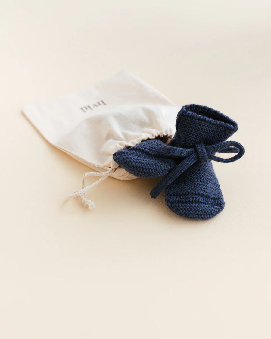 Hvid - Booties - Wollen Baby Sokjes - Blue