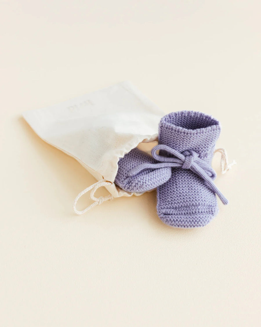 Hvid - Booties - Wollen Baby Sokjes - Lilac